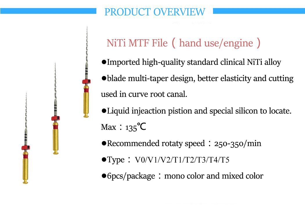 Dental Blue Niti Canal Root Rotary Files for Engine Use