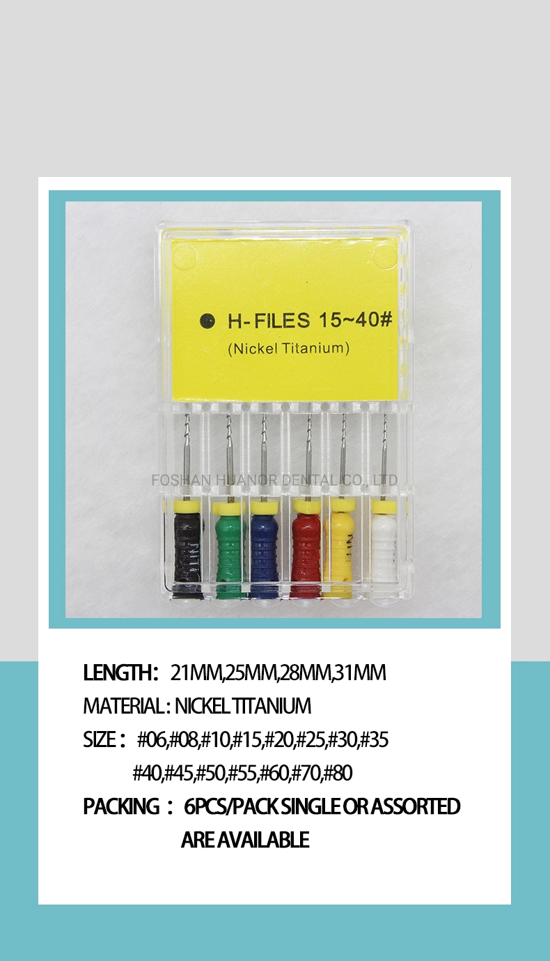 Dental Root Canal Files, K-Files, H-Files, Stainless Steel, Niti, Handuse, Engine Use CE/ISO